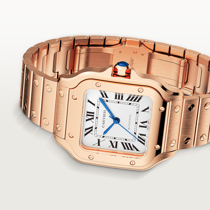 Santos de Cartier Uhrenmedium Modell Automatische Bewegung Roségold austauschbare Metall- und Lederarmbänder-3