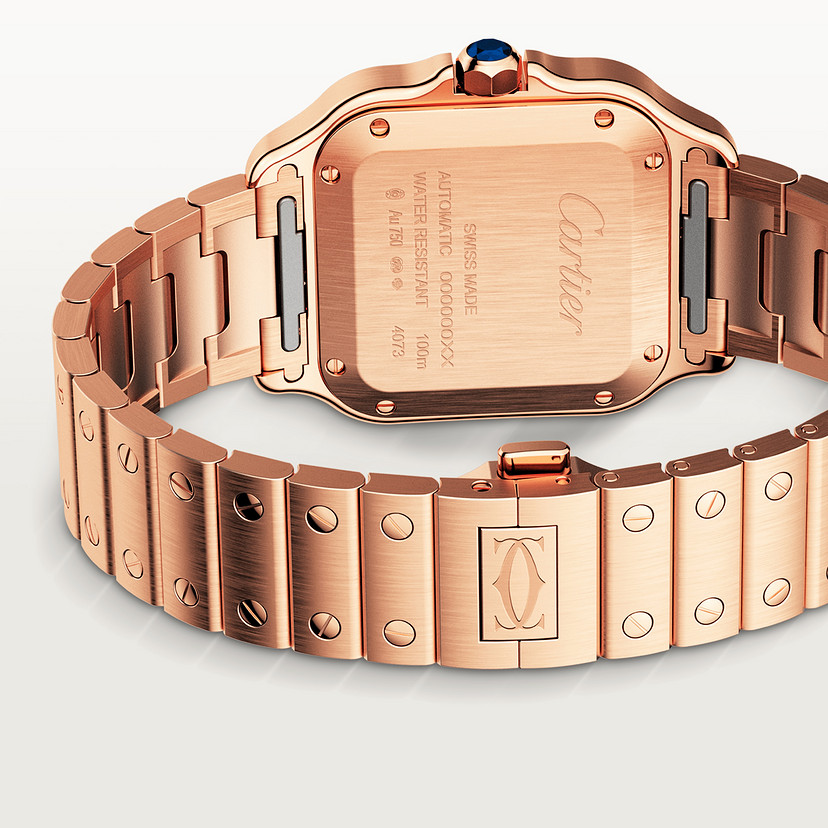 Santos de Cartier Uhrenmedium Modell Automatische Bewegung Roségold austauschbare Metall- und Lederarmbänder-4