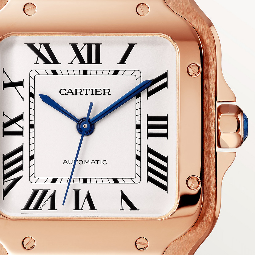 Santos de Cartier Uhrenmedium Modell Automatische Bewegung Roségold austauschbare Metall- und Lederarmbänder-5