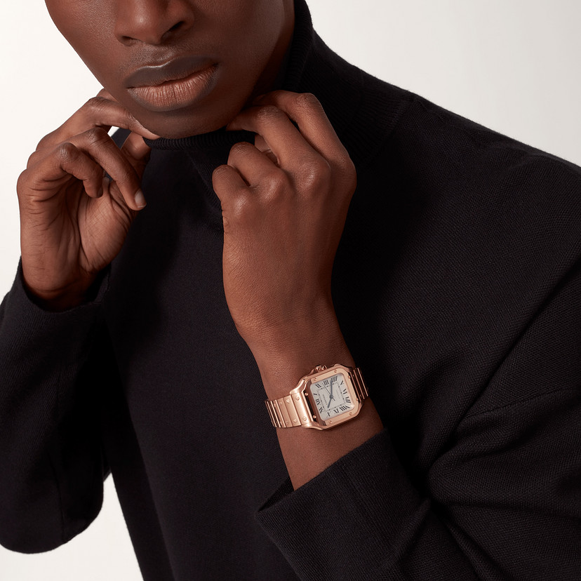 Santos de Cartier Uhrenmedium Modell Automatische Bewegung Roségold austauschbare Metall- und Lederarmbänder-7