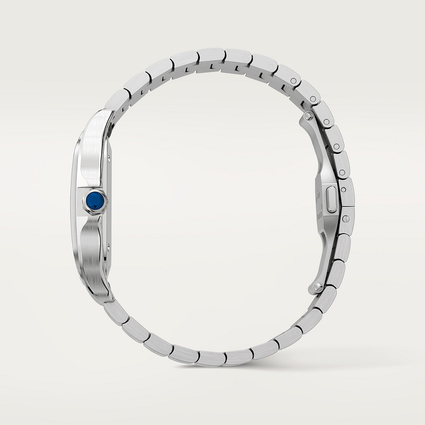 Santos de Cartier Uhrenmedium Modell Automatische Bewegung Stahl Diamanten Blaues Zifferblatt austauschbare Metall- und Lederarmbänder-3