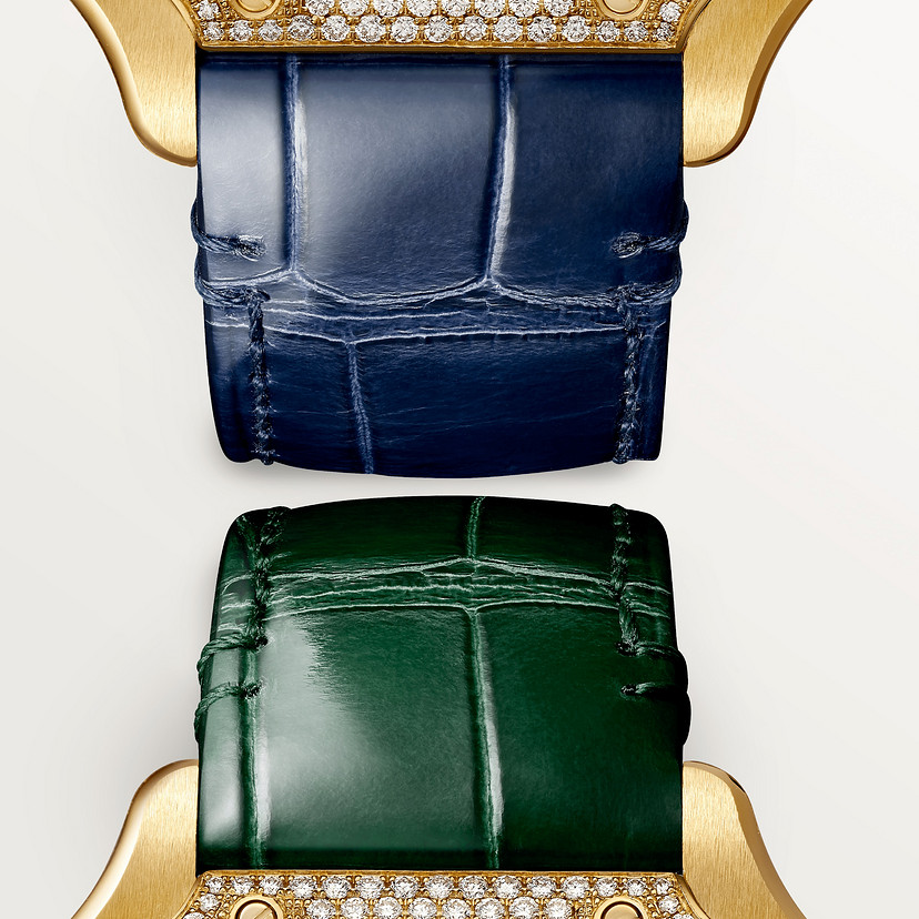Santos de Cartier Uhrenmedium Modell Automatische Bewegung Gelbgold Diamanten 2 austauschbare Lederarmbänder-1