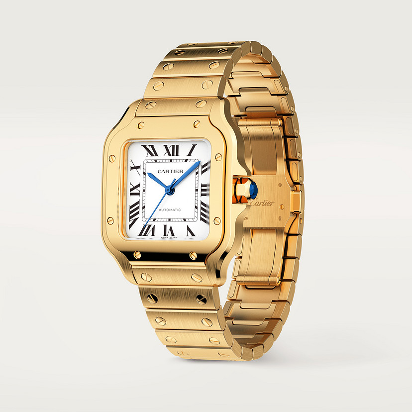 Santos de Cartier Uhrenmedium Modell Automatische Bewegung Gelbgold austauschbare Metall- und Lederarmbänder-1