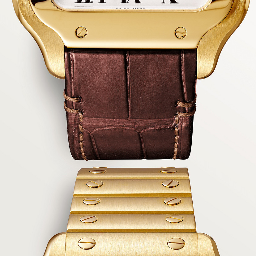 Santos de Cartier Uhrenmedium Modell Automatische Bewegung Gelbgold austauschbare Metall- und Lederarmbänder-2