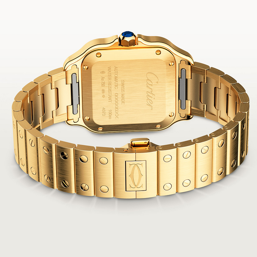 Santos de Cartier Uhrenmedium Modell Automatische Bewegung Gelbgold austauschbare Metall- und Lederarmbänder-3