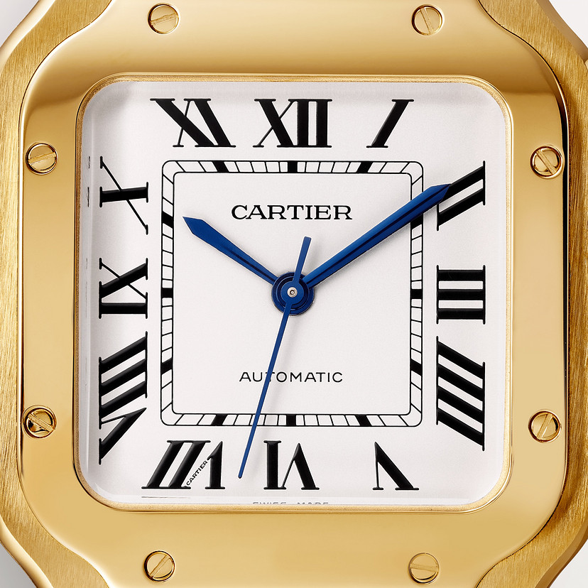 Santos de Cartier Uhrenmedium Modell Automatische Bewegung Gelbgold austauschbare Metall- und Lederarmbänder-5