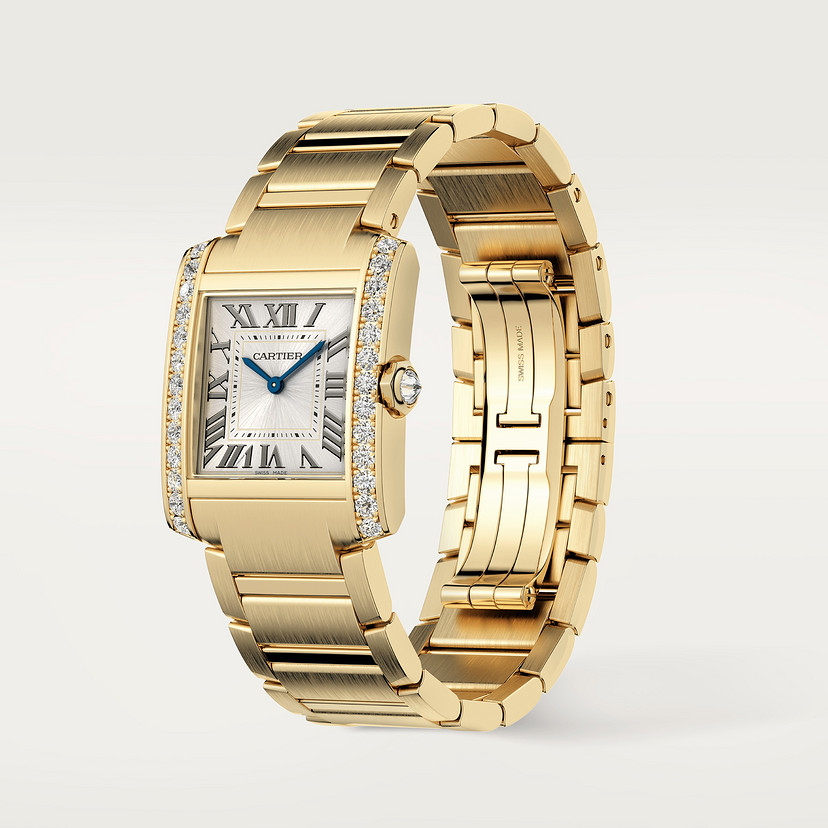 Panzer Française Replik Uhren Medium Model Quarz Bewegung Gelbgold Diamanten-1
