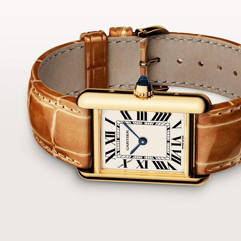 Panzer Louis Cartier Replik Uhren Small Model Quartz Bewegung Gelbgold Leder-4