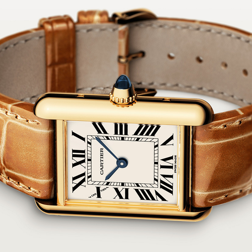 Panzer Louis Cartier Replik Uhren Small Model Quartz Bewegung Gelbgold Leder-5